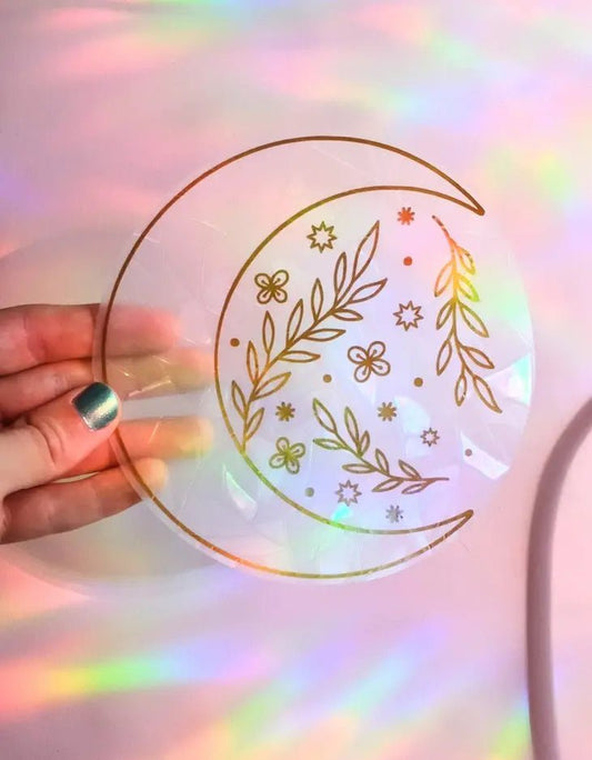 Floral Moon Suncatcher (Window Sticker/Rainbow Maker) - The GV Collective