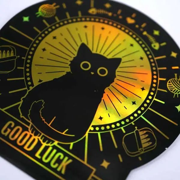 Good Luck Cat (Round) Holographic Sticker - The GV Collective