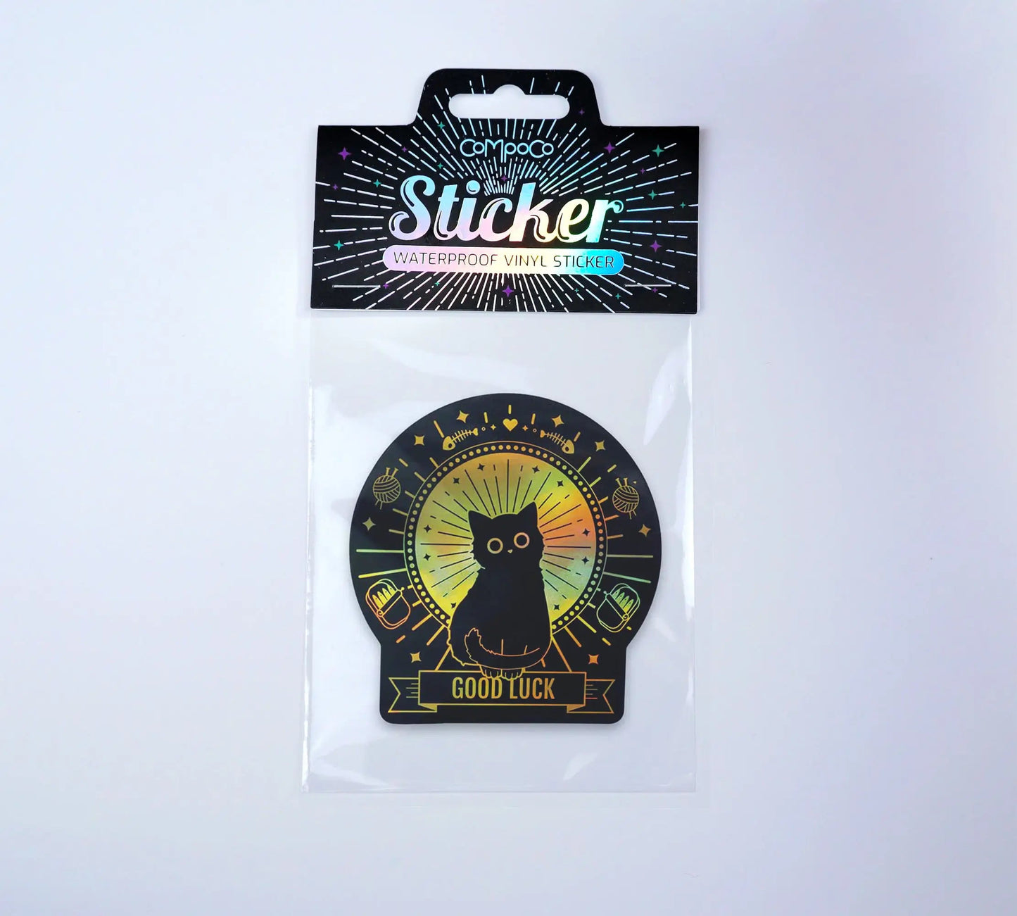 Good Luck Cat (Round) Holographic Sticker - The GV Collective