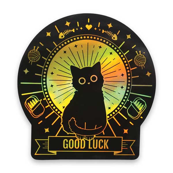 Good Luck Cat (Round) Holographic Sticker - The GV Collective