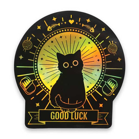 Good Luck Cat (Round) Holographic Sticker - The GV Collective