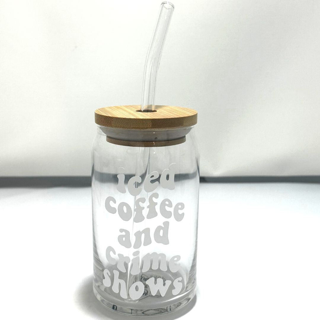 Iced Coffee and Crime Shows Glass Can Cup - The GV Collective