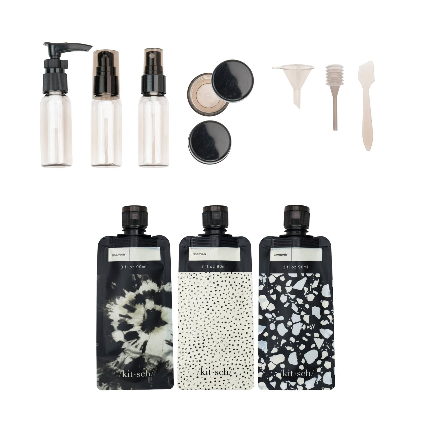 Refillable Ultimate Travel 11pc Set - Black & Ivory - The Good Vibez Collective